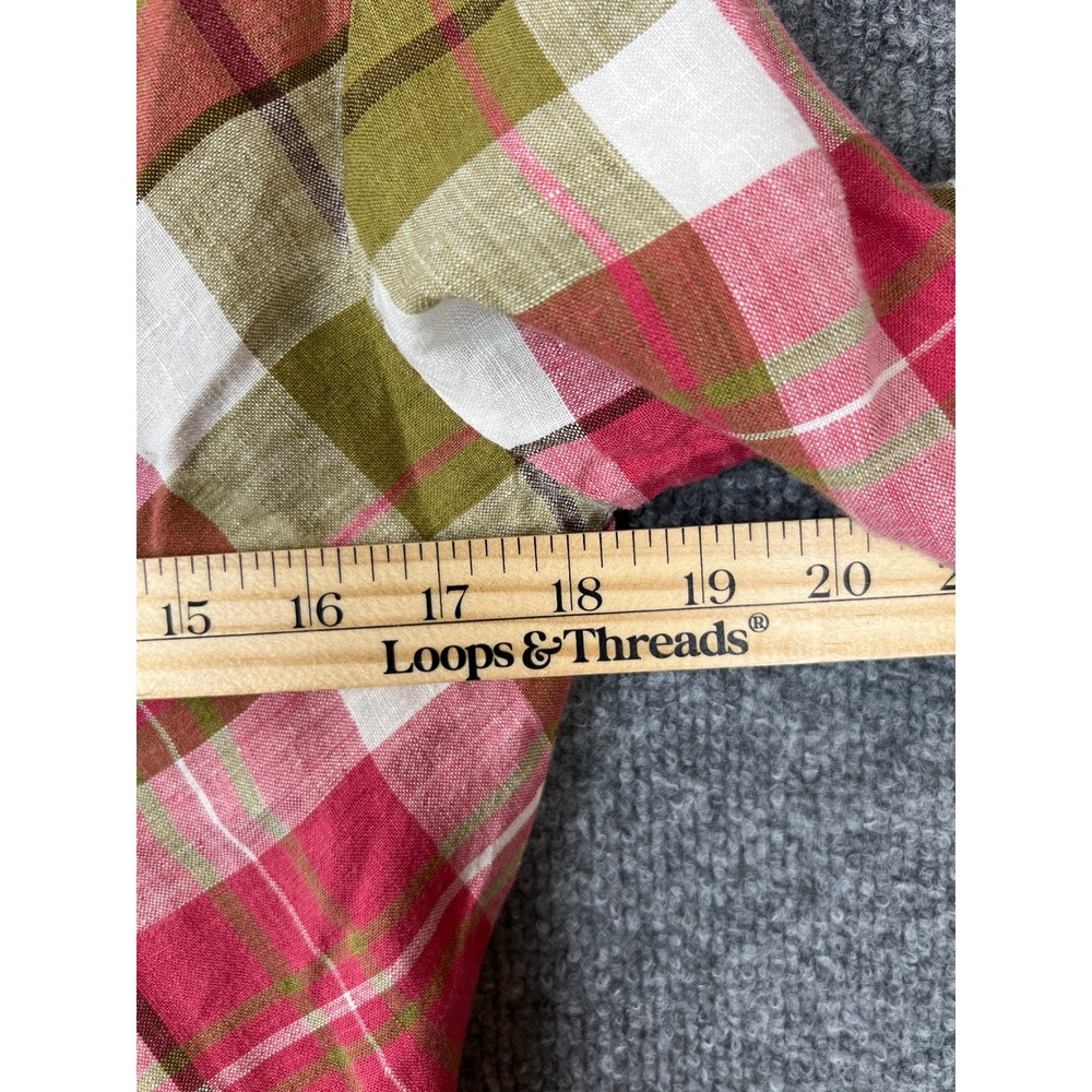 Jones New York Signature Womens Blouse Sz Small Pink Plaid Tie Front Linen Shirt - Picture 8 of 10